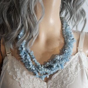 Vintage Stauer Aquamarine Multi-strand Blue Stone Necklace 18"
